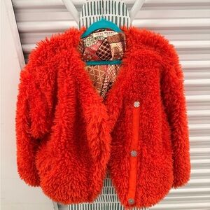 Free People Bold Orange Fuzzy Jacket